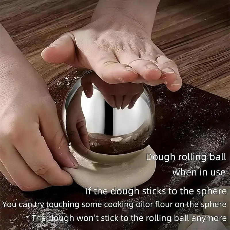 【HG】Stainless Steel Rolling Dough Ball Smooth Non-stick Dough Roller Durable Circular Rolling Ball For Baking Pizza Pastry