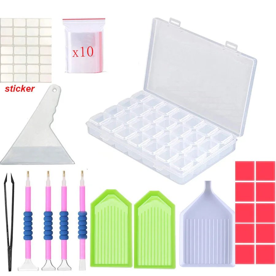 Diamond Painting 28 Grids Storage Box Tool Kits pen fix Tray for Diamond Mosaic Accessories Embroidery DIY Beads Organizer Case