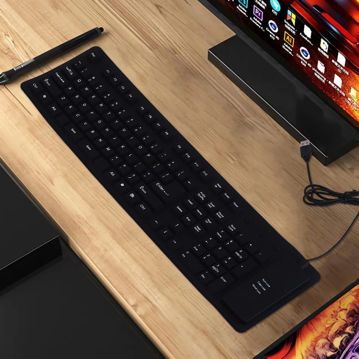

Ultra Thin 109 Keys Foldable Keyboard Black Mini Silent Washable Waterproof Travel Computer Accessories Silicon External
