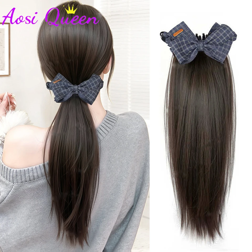 

Синтетический накладной хвост AOSIQUEEN: длинный прямой хвост-банан с заколкой, цельный, натуральный, пышный, как парик