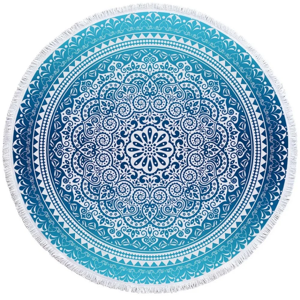 BeddingOutlet Bohemian Round Beach Towel Sky Blue Tassel Mandala Tapestry Yoga Mat Floral Toalla Sunblock Boho Blanket 150cm