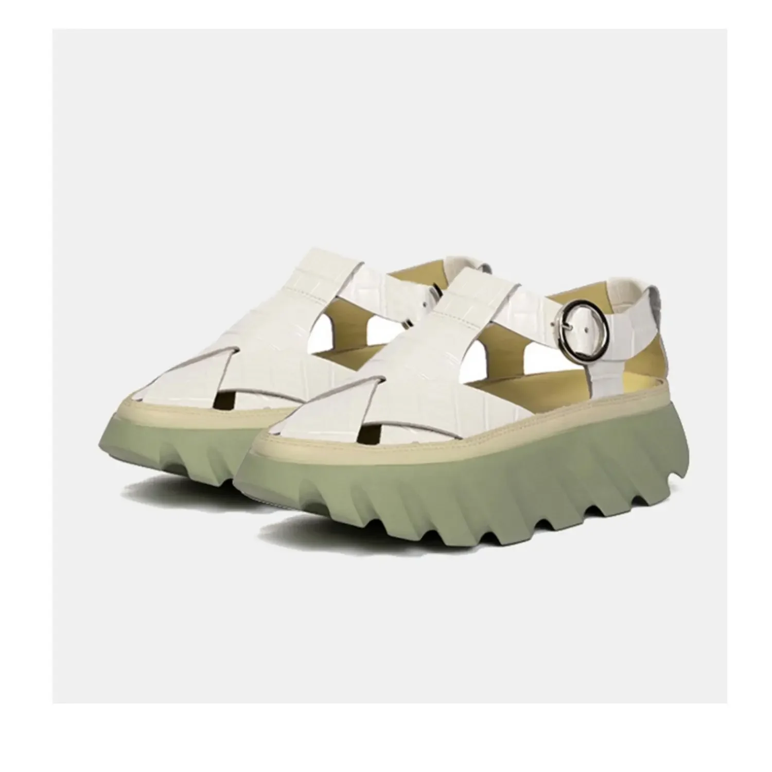 2026 Spring Summer Thick-Soled Closed-Toe Sandals for Women Cowhide Casual Outdoor Beach Shoes Platform Hollow Roman Shoes