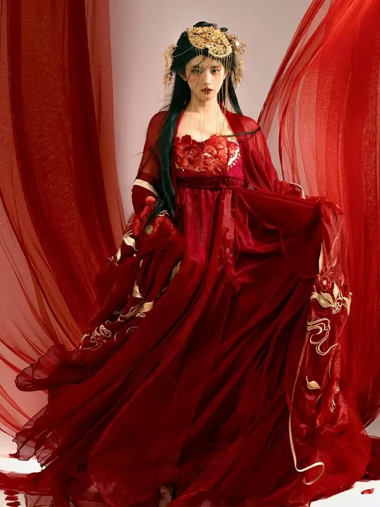 

Древнекитайское свадебное красное платье Ханьфу, костюм для Хэллоуина, китайское свадебное платье Ханьфу для женщин, костюм для фотосессий и косплея