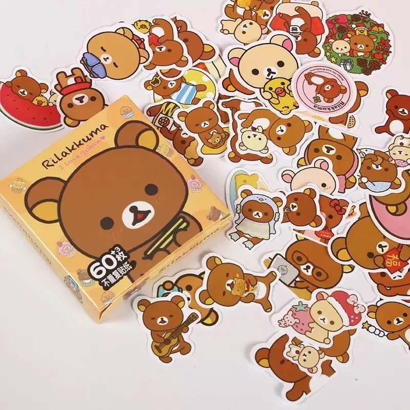 Cute Rilakkuma 60Pcs Non-repeating Stickers DIY Decals For Luggage Notebook Water Bottle Decor