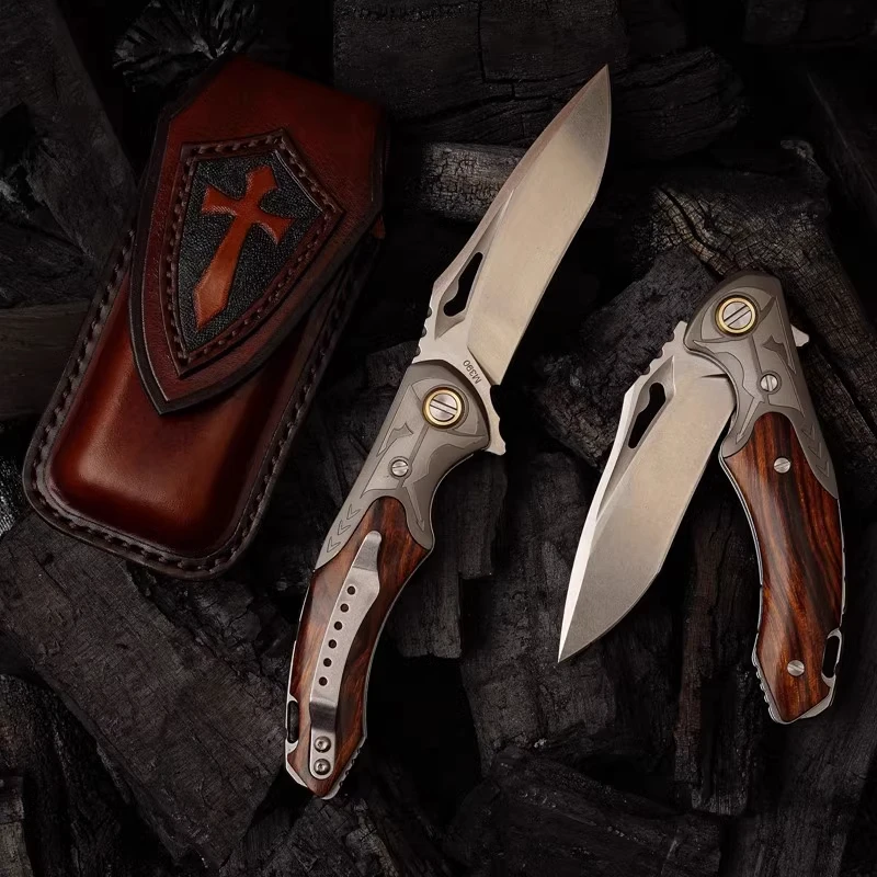 Original Spada Warrior Fixed Blade Knife M390 Powder Metallurgy Steel Natural Stone Washed Finish Desert Ironwood Handle for Out