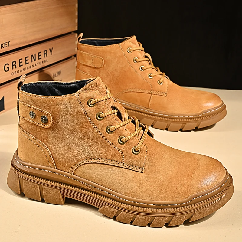 

Boots for Men, Autumn and Winter, British Style, High-Top, Casual, Versatile, Thick-Soled Desert Work Boots, Men's Business Casu