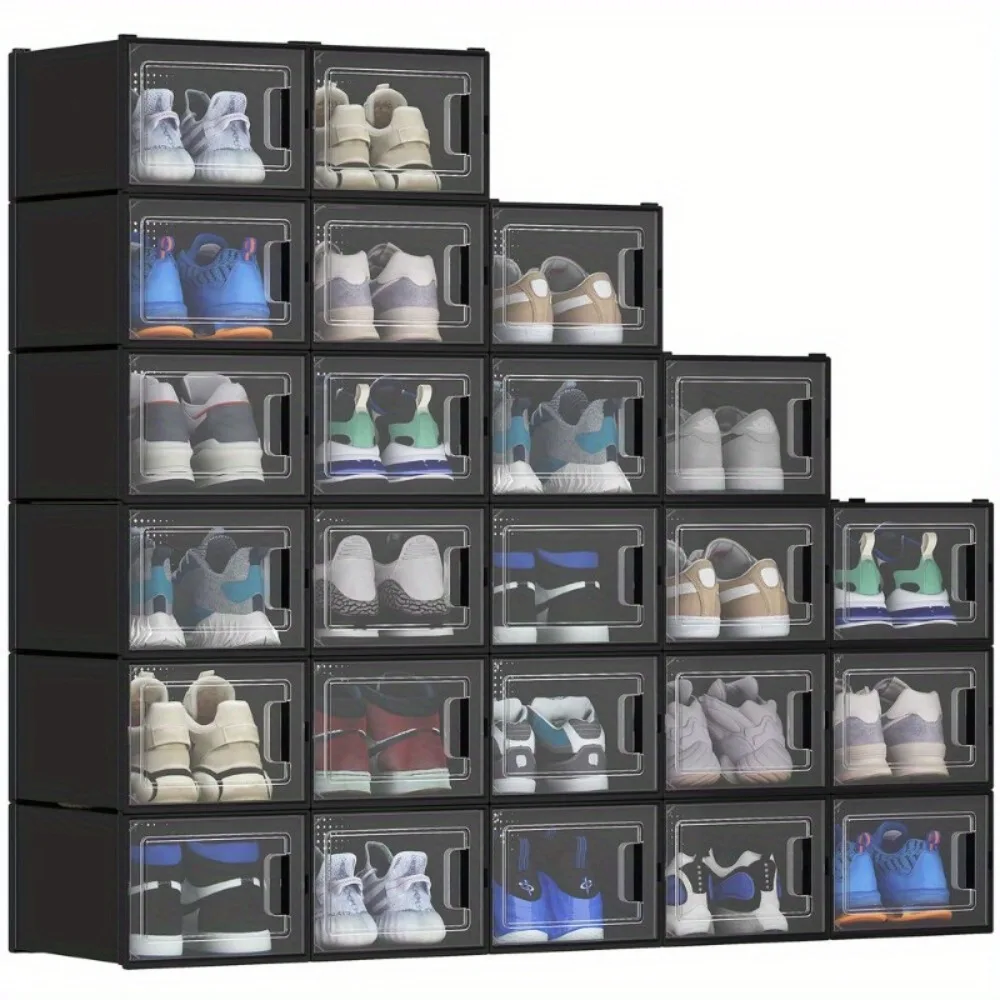 

12/18/24 PCS Shoe Storage Box Clear Stackable Shoe Container XL Black