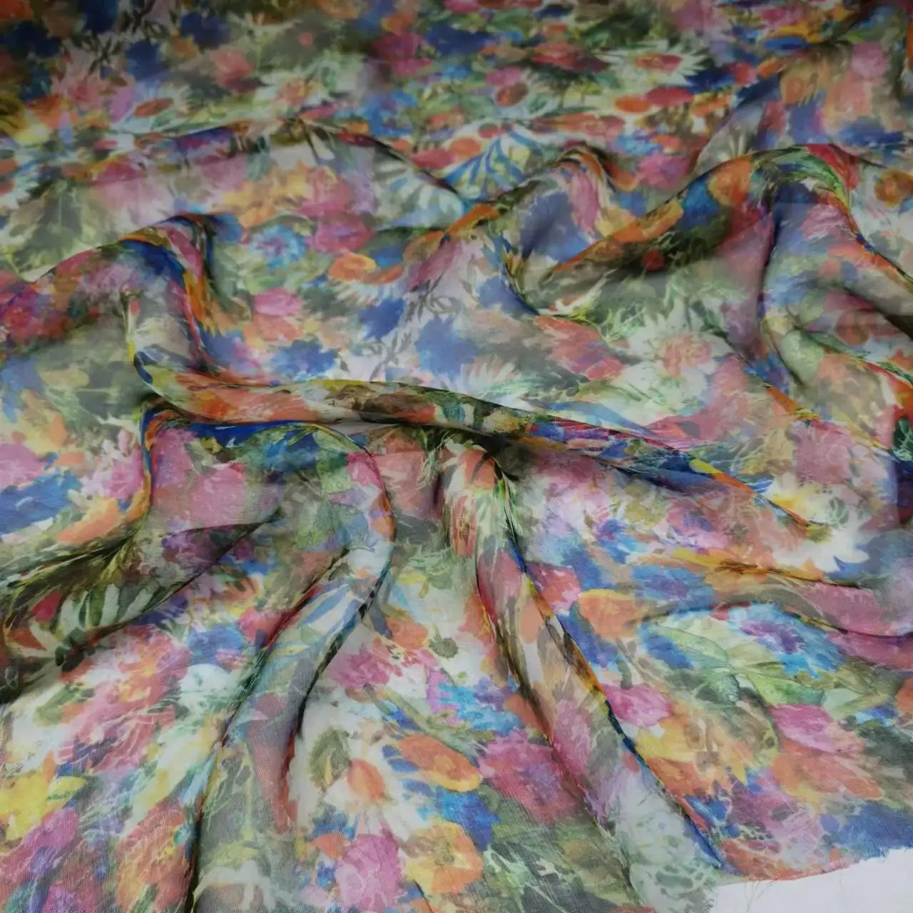 100% Soie Fabric On Sale Pure Silk Floral Chiffon Style Width 135cm Soft 6mm Dress Scarf Material