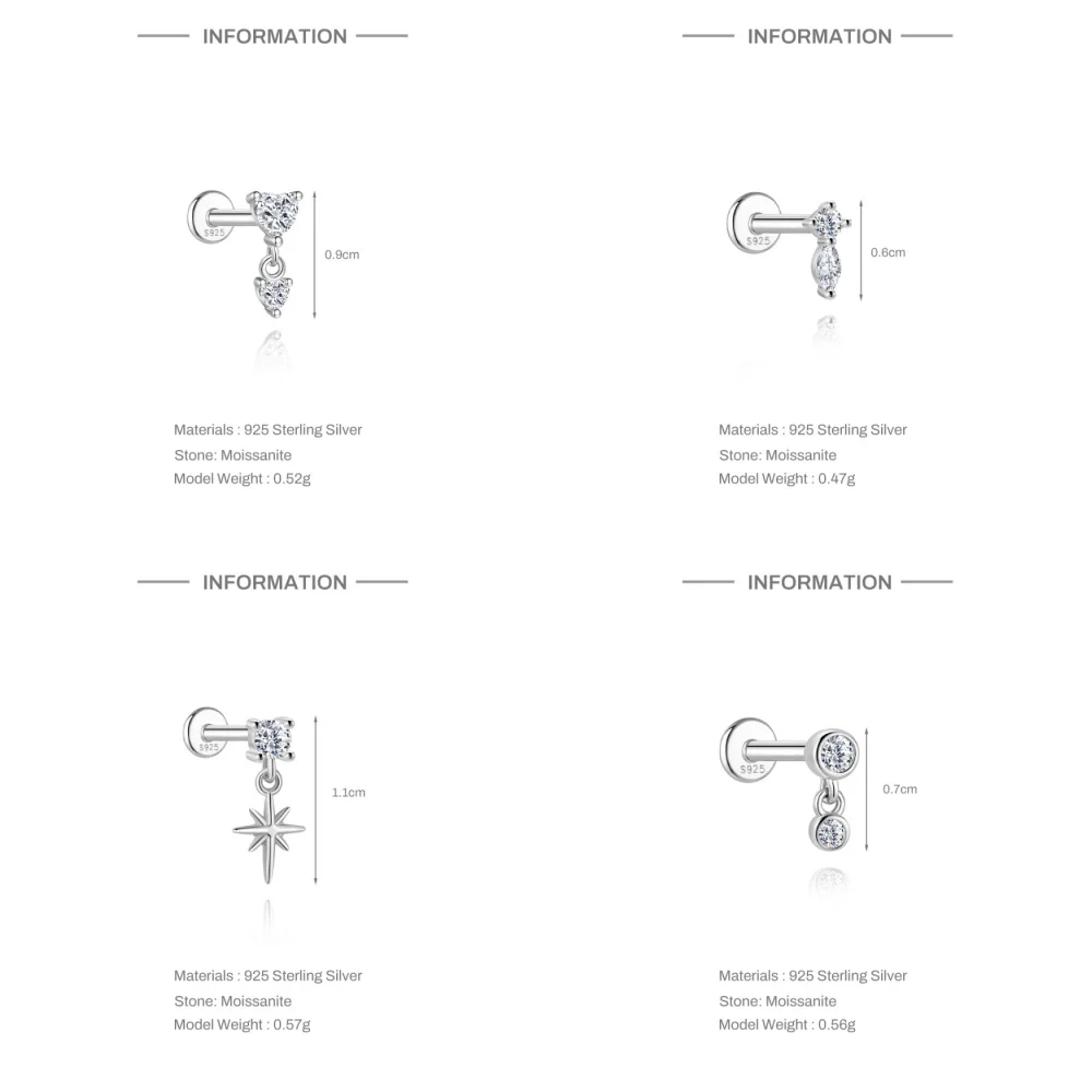 CANNER 925 Sterling Silver Shiny Tassel Moissanite Piercing Earrings For Woman  Party Wedding Helix/Tragus/Daith Jewelry Gift view 4