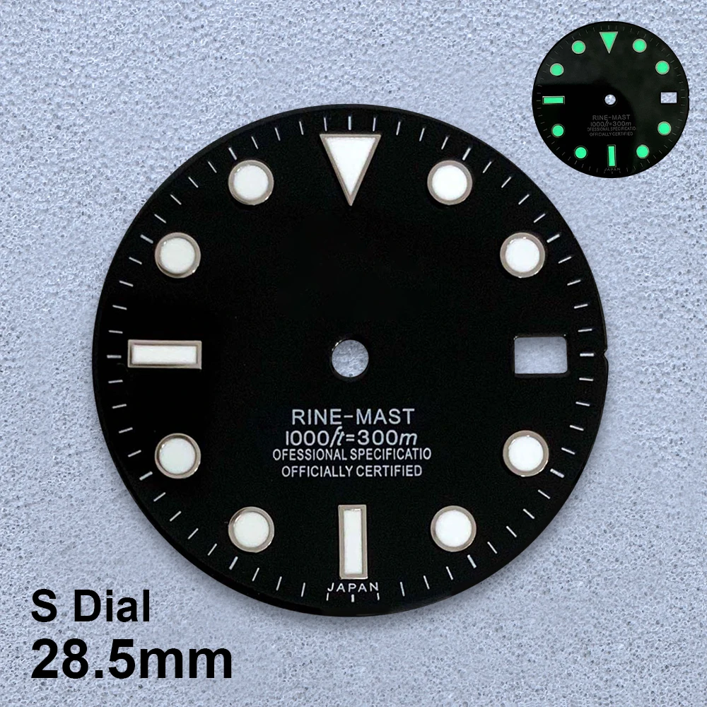 28.5mm Black Enamel S Dial For NH35/NH36/4R/7S Automatic Movement Green Luminous High-Quality Watch Modification Accessories