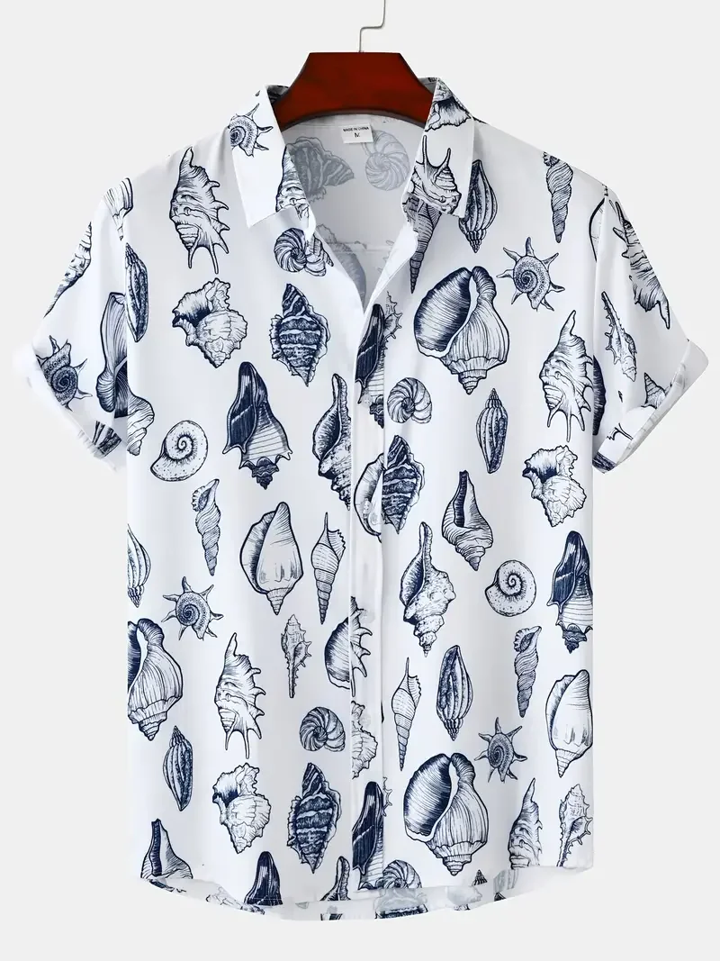 

Men's summer seaside blue style short sleeved shirt, high-quality Hawaiian fashion shirt, travel outfit, men's trendy top