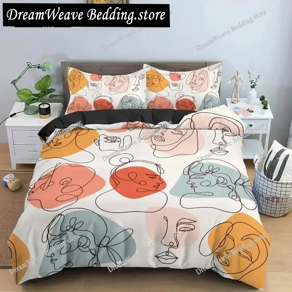 Nordic Line Figure Portrait Bedding Set Duvet Cover 3d Bedding Fashion Design Decoration King Duvet Cover Set Double Bed Set