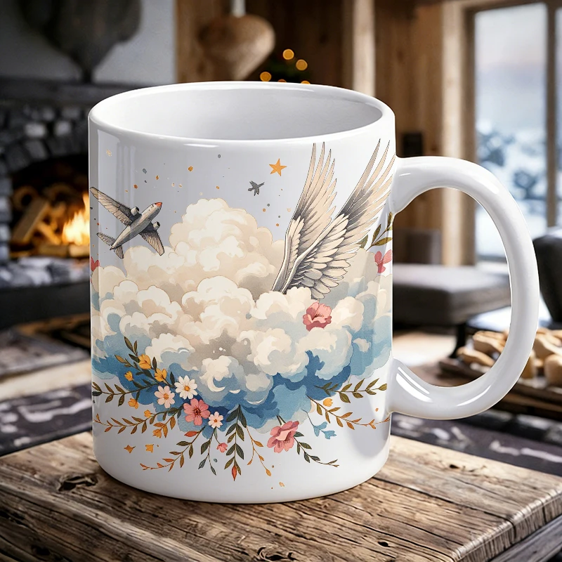 

Cup & Mug Set, Watercolor Cloud Wing Airplane Ceramic Mug, Coffee Cup, Milk Cup, Office Tea Cup, Drinking Cup, Gift for Friends