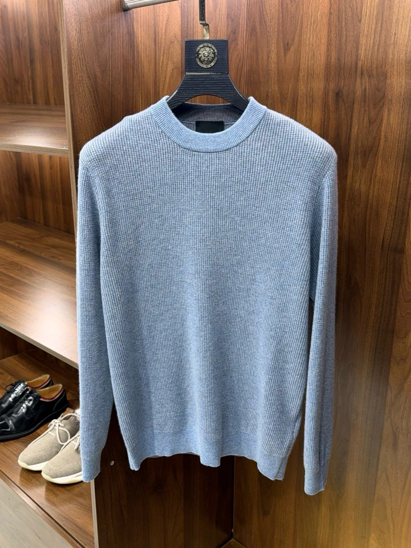 نمط المال الإيطالي القديم، سترة محبوكة من صوف الكشمير برقبة دائرية دافئة مكدسة #4