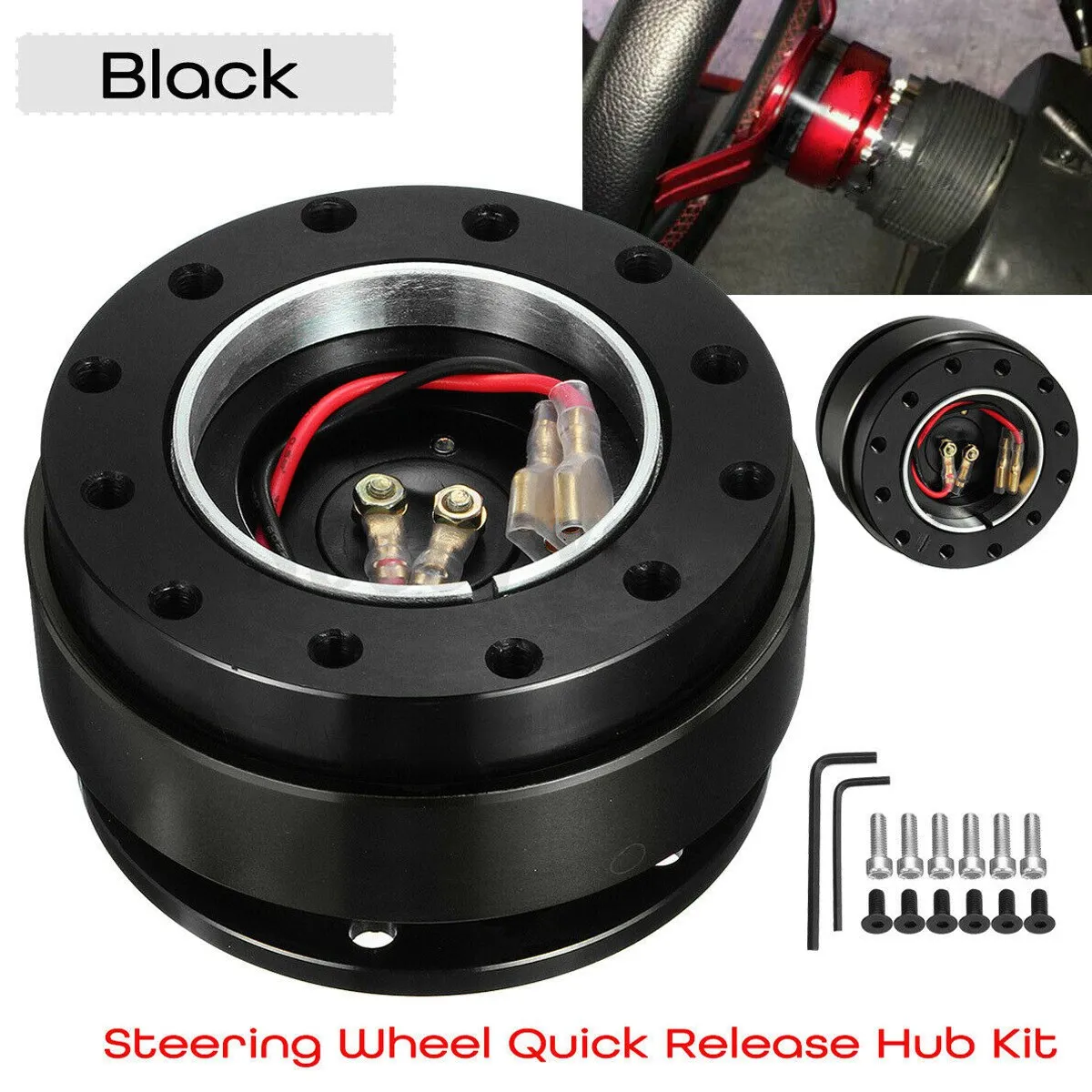 Black Car Steering Wheel Quick Release Hub Adapter Snap Off Boss Kit Universal