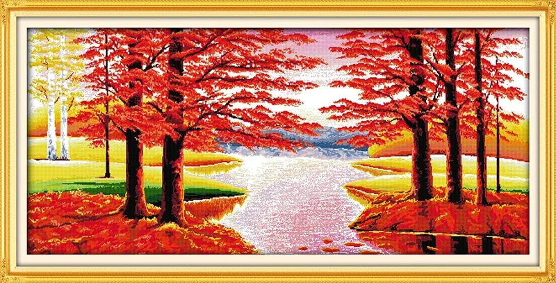 Joy Sunday News Printed Cross Stitch Kit ,  Easy Pattern with Aida and DMC Threads,  Stamped Fabric Embroidery Set- Maples Bring