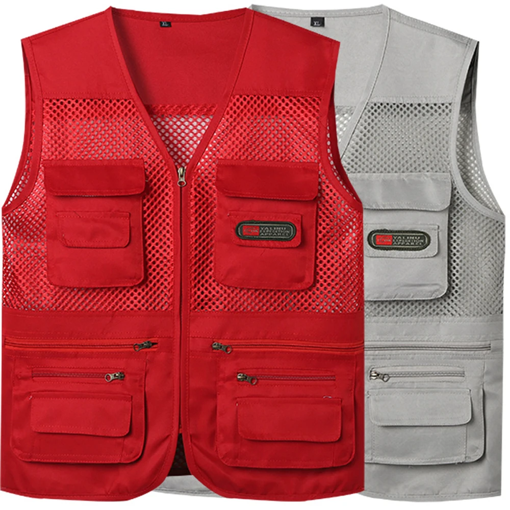 Men Fishing Vest Lightweight Mesh Outdoor Sports Vest For Summer Camping Picnic Fishing Zipper Closure Waistcoat for Work Wear