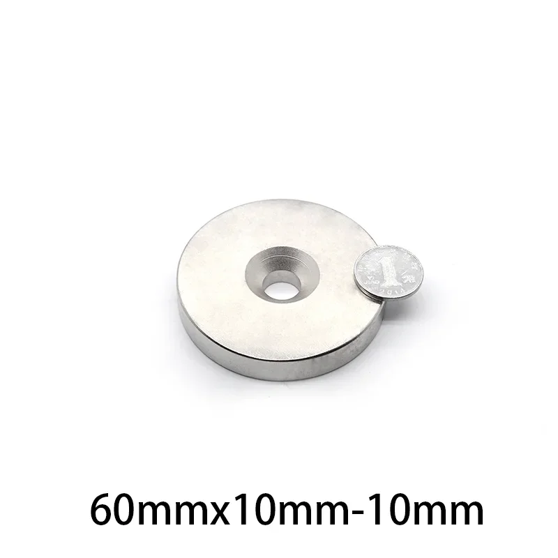 1PCS 60x10-10mm Big Circular Neodymium Magnets with Hole N35 Round Super Strong Permanent Magnet Disc Fishing Magnet