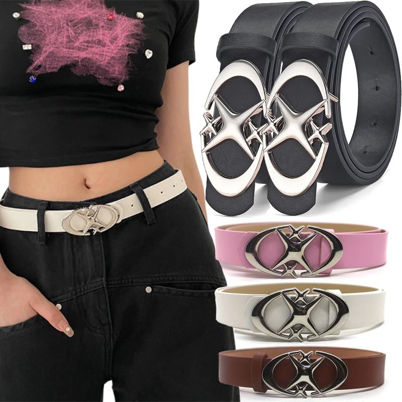 Punk Moon Star Buckle Belt Design Cross Metal Vintage Gothic Men Women Y2k Belt Pu Leather Waistband Jeans Pants Decorative Belt