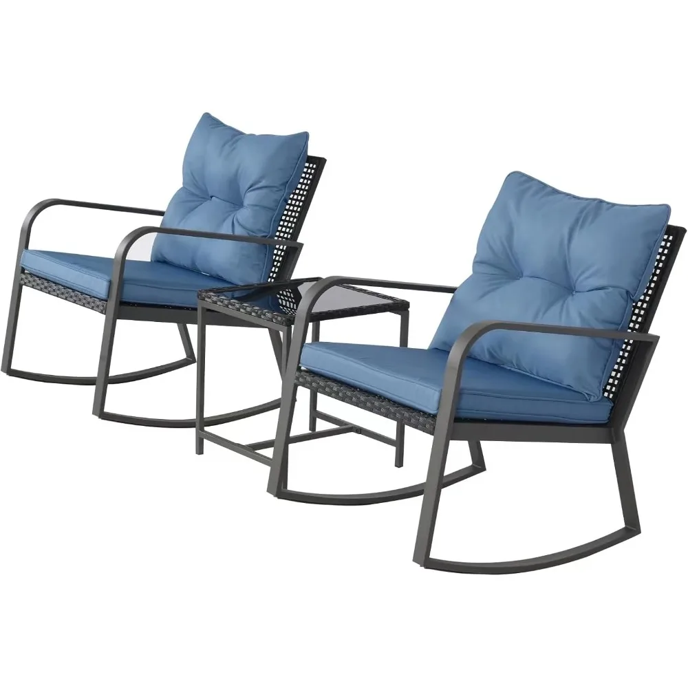 

3 Piece Rocking Bistro Patio Set, Outdoor Rocking Chair, Outdoor Bistro Sets Wicker Patio Furniture Rocking Chairs Sectional Cou