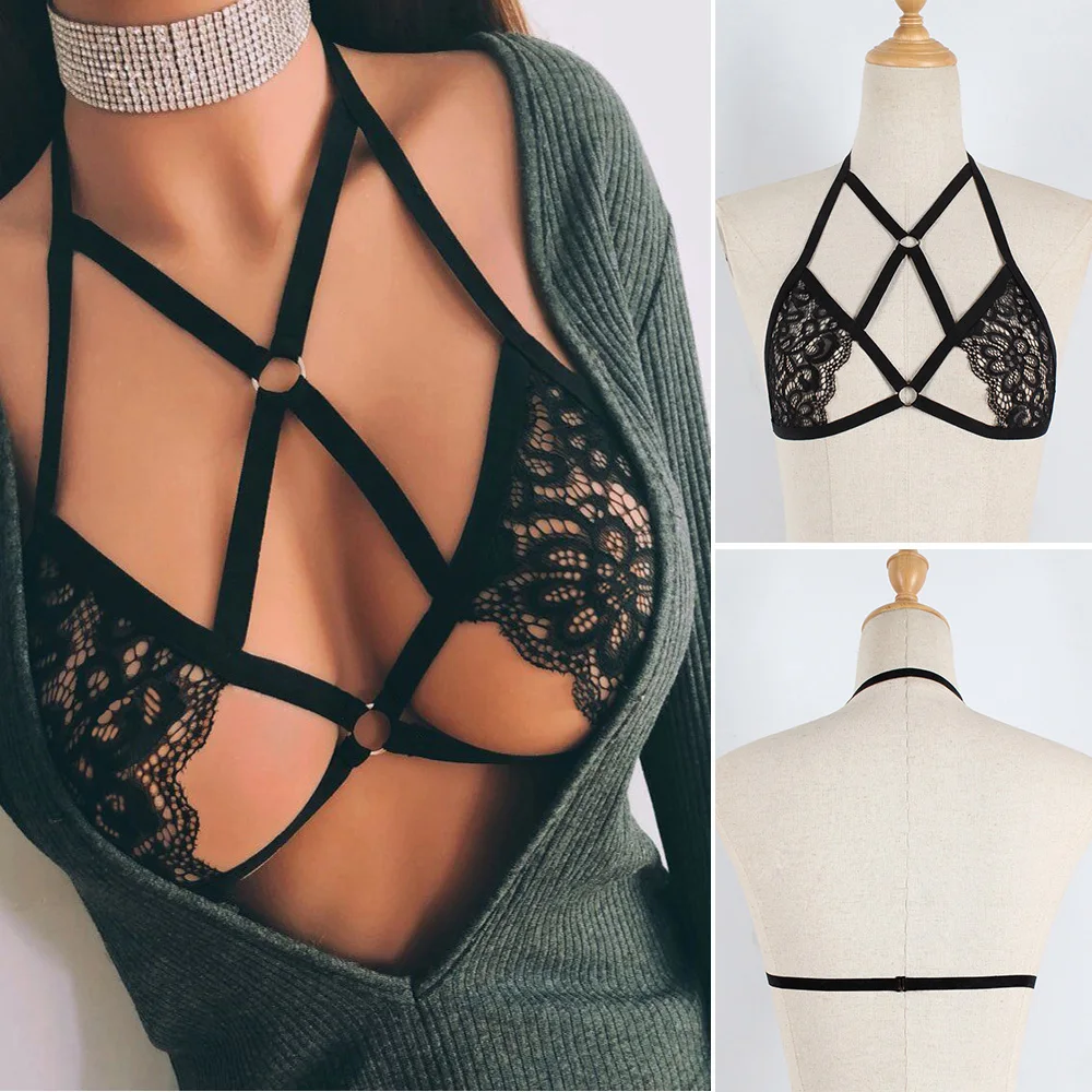 

Women Lace Bra Hollow Out Wire Lingerie Front Closure Retro Transparent Solid Color Women Lingerie Intimate