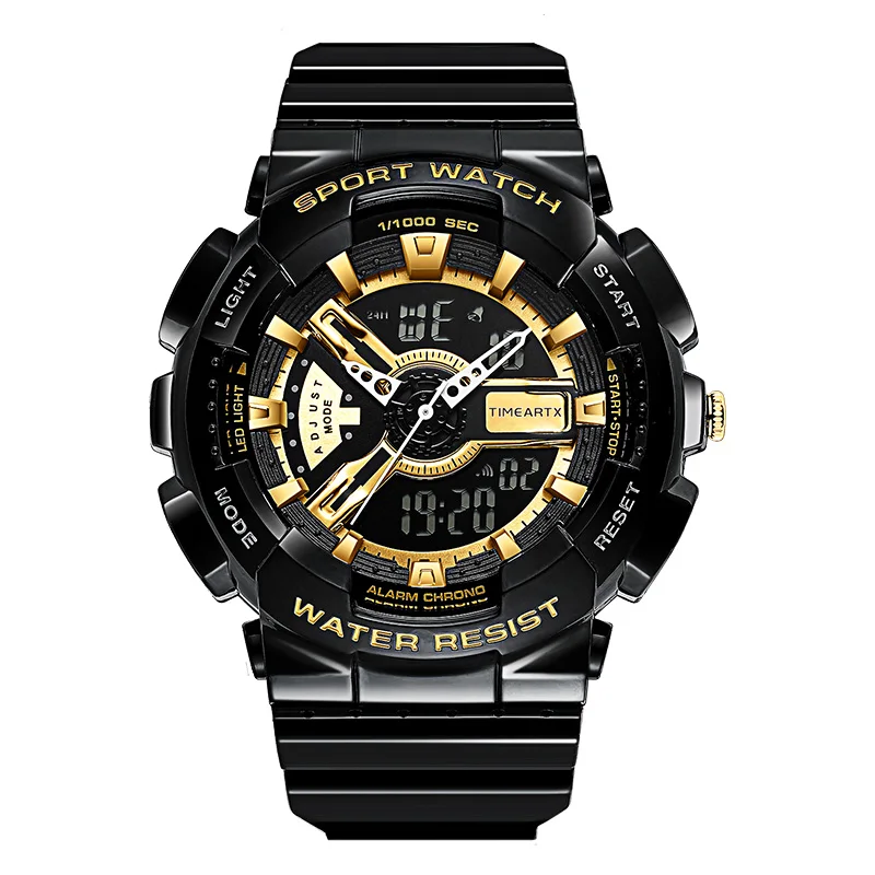 ساعة Timeartx الرقمية الجديدة متعددة الوظائف مع عرض تاريخ التنبيه LED، ساعات حركة إلكترونية بسوار من السيليكون للرجال