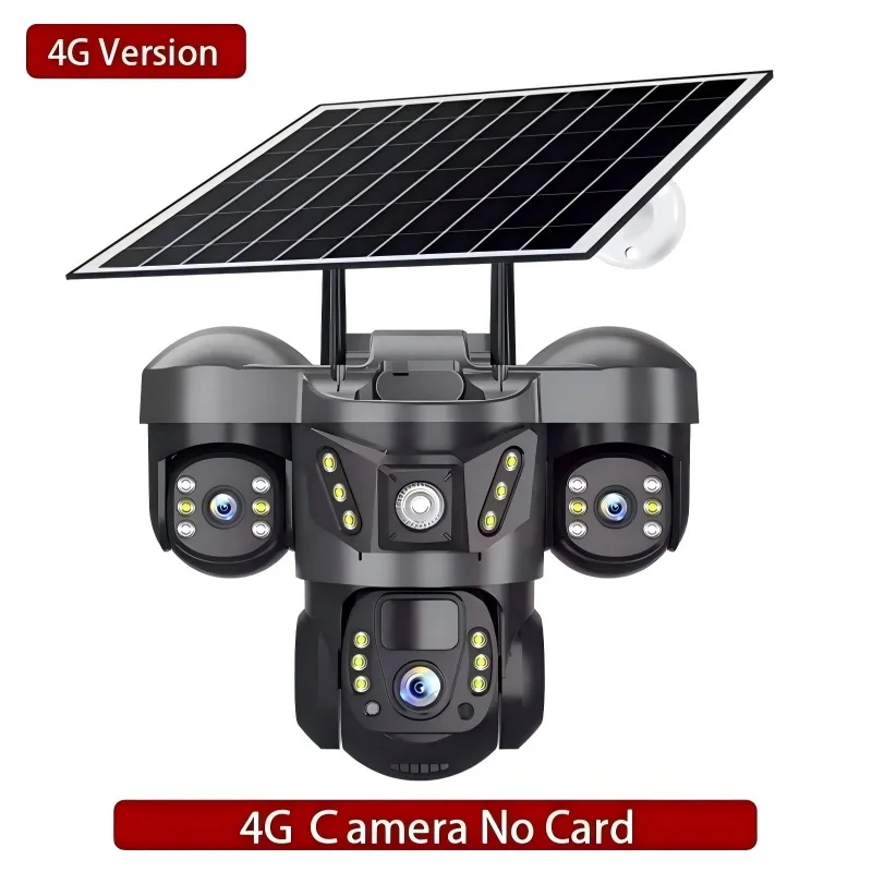 

Уличная солнечная камера V380 4G с питанием от батареи, 3 объектива, 15 МП, HD, цветное ночное видение, система видеонаблюдения с монитором