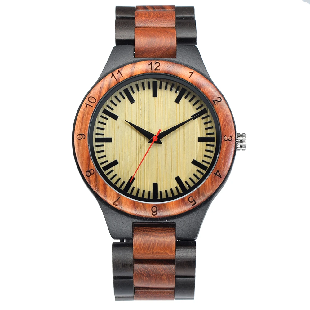 Light Ebony Wood Watch for Men Solid Full Natural Wood Band Classic Retro Casual Quartz Watch