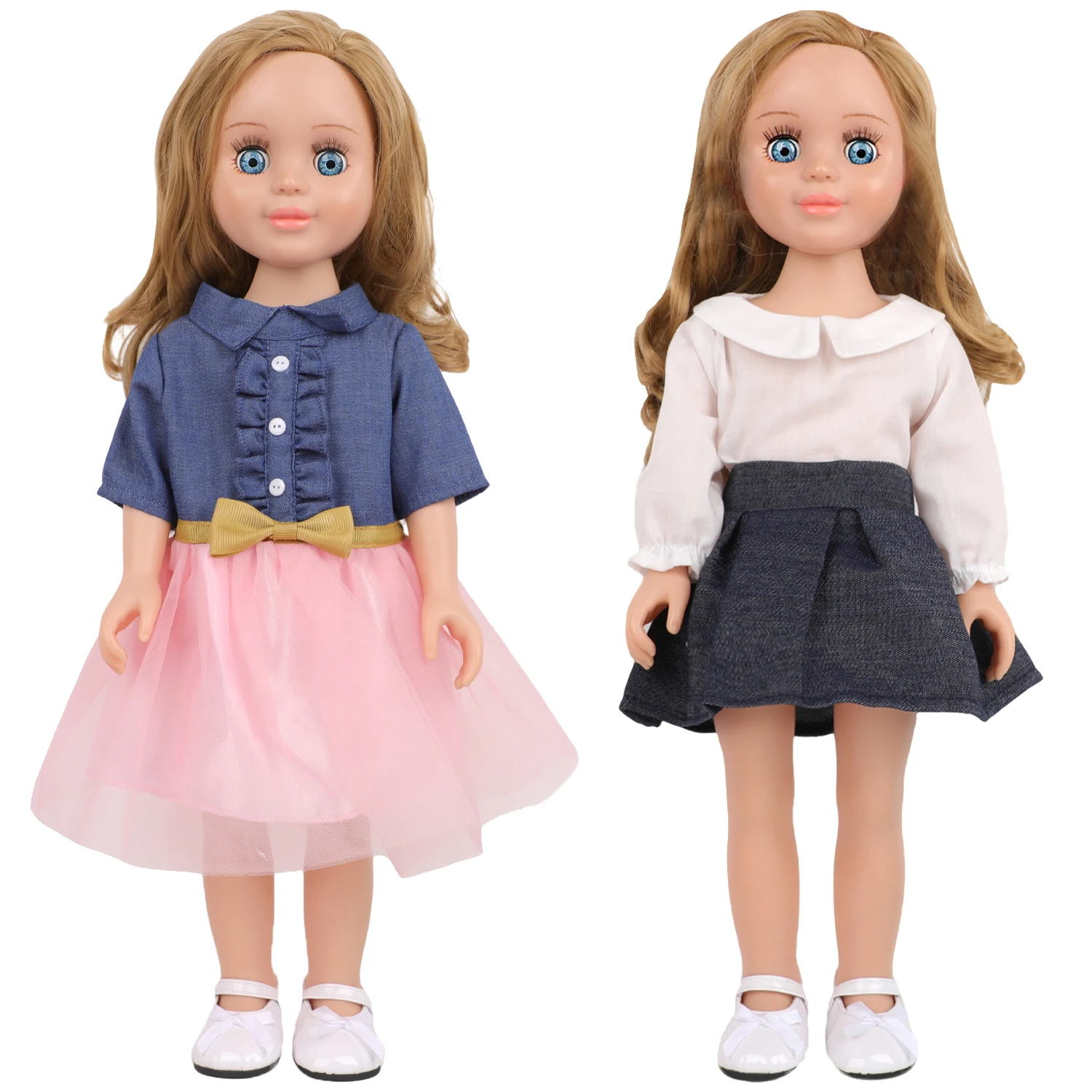 

Новая униформа, милое платье-рубашка для 18-дюймовых кукол American & OG Girl, джинсовая рубашка + юбка, наряд для новорожденных кукол 43 см