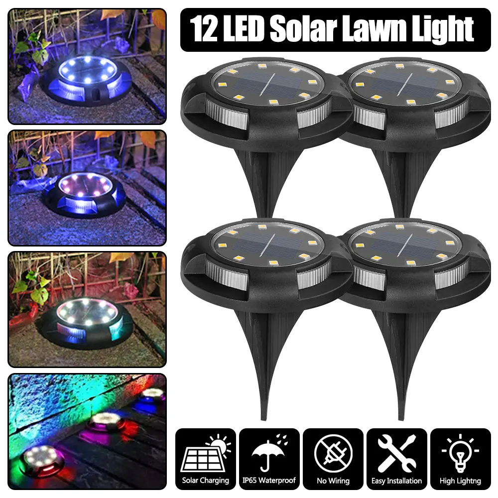 

4/8/16pcs 12 LED Solar Lights Outdoor Ground Waterproof Garden Decoration lawn Lamps Disk Pathway Yard Landscape Lighting