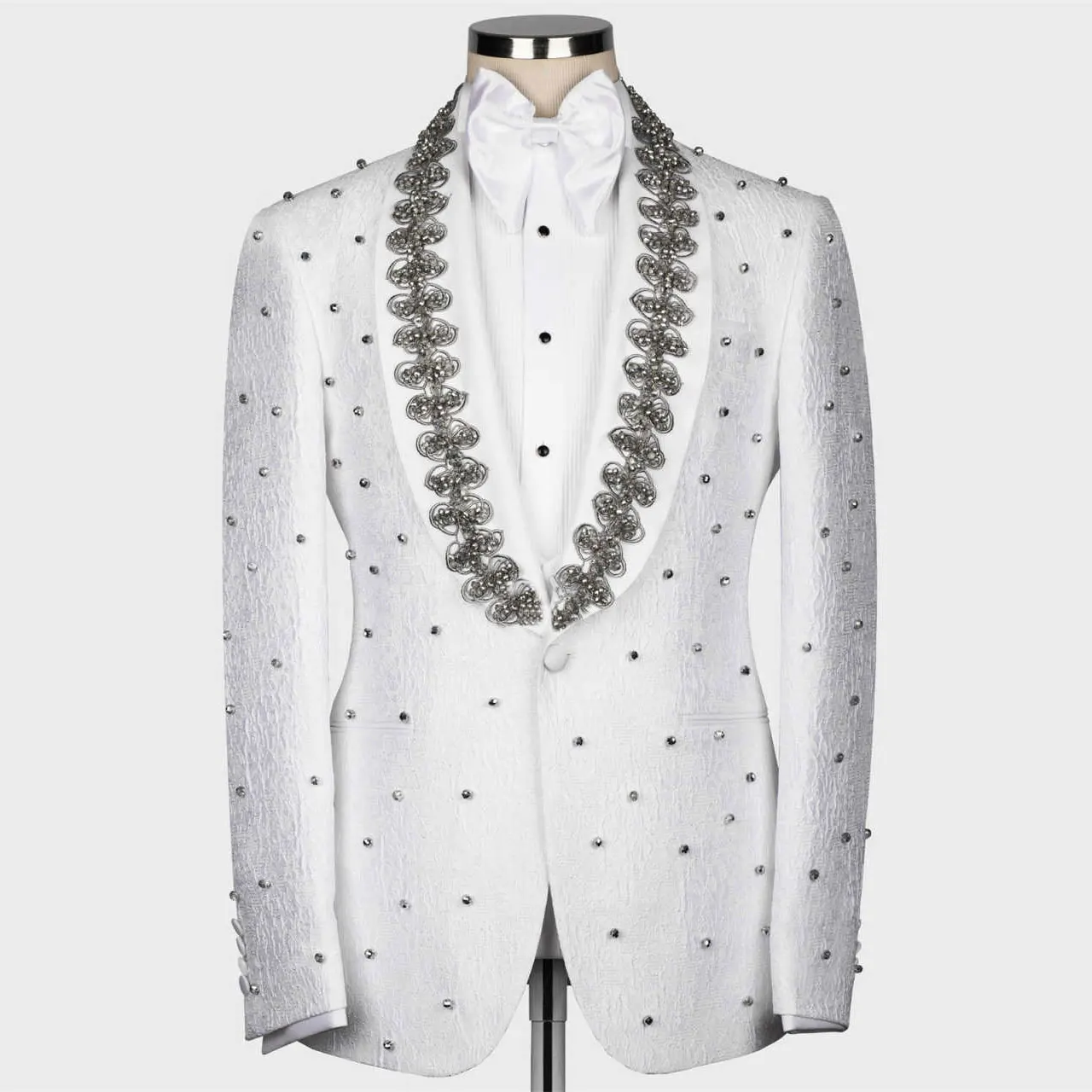 Modne Garnitury Ślubne Męskie Nowy Garnitur Biznesowy Przystojny Koraliki Szyte na Miarę Pan Młody 2-częściowe Okazje Formalne Impreza Duże Rozmiary Personalizowane