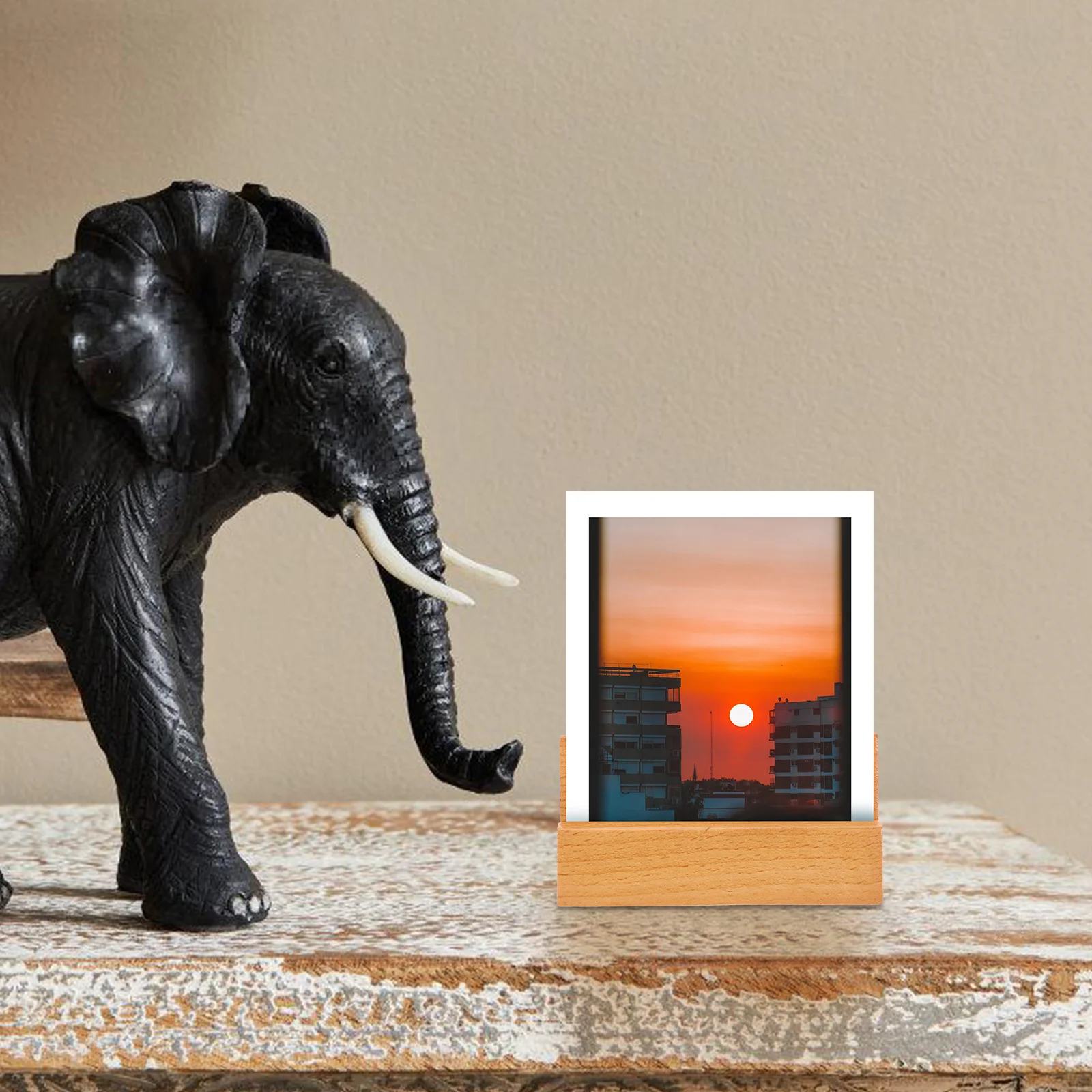 

1pc Dual Slot Wooden Base For Desk Calendar Phone Stand Mobile Holder Rustic Tabletop Display Rack Card Cellphone Support