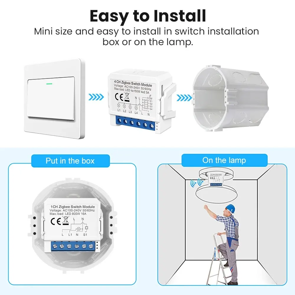 AVATTO Tuya WiFi 1/2/3/4 Gang Mini Smart Switch DIY Light Switches Module 2-Way Control Works With Smart Alexa Alice Google Home