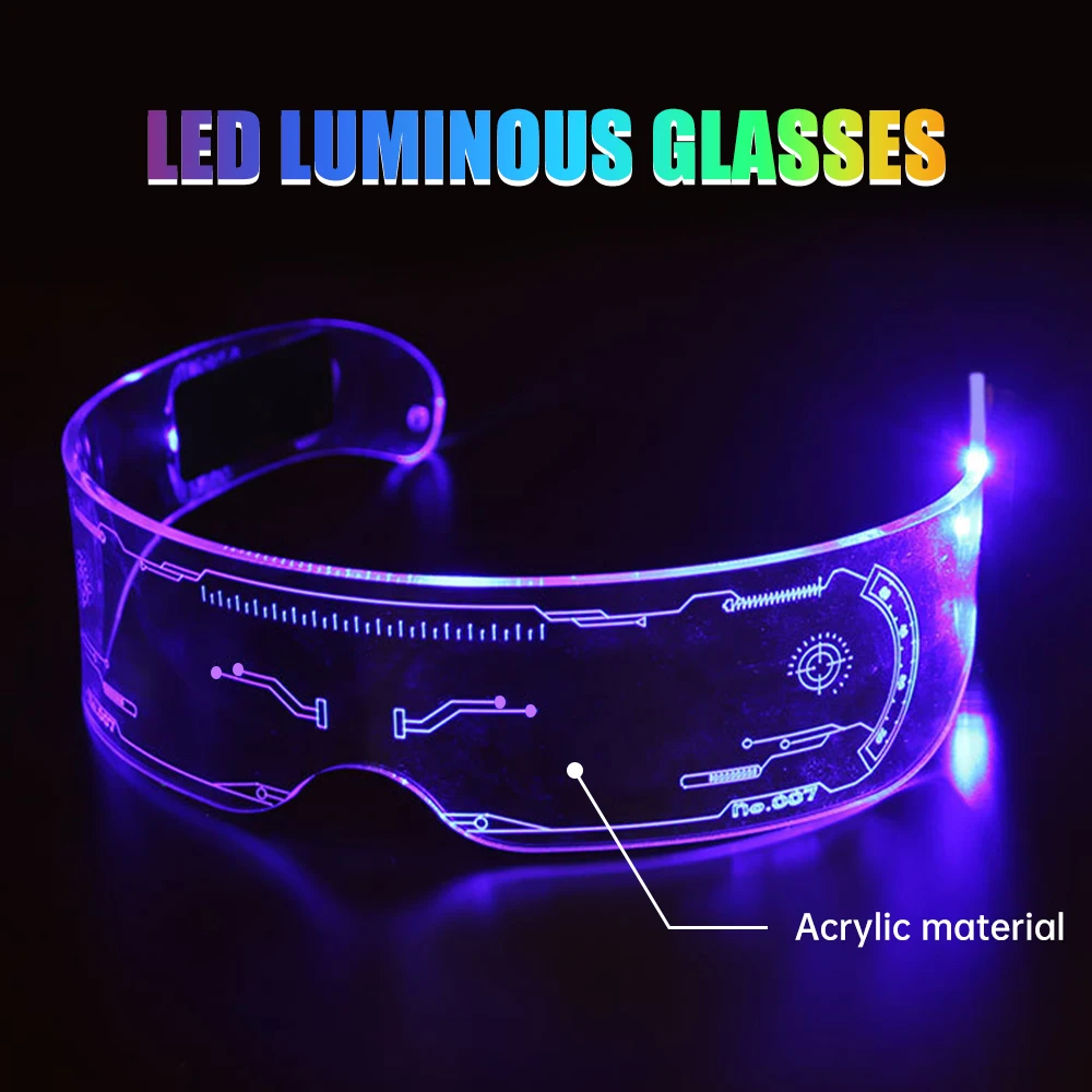 

LED Luminous Glasses Acrylic Colorful Neon Glowing Goggles Electronic Visor Glasses Prop for Festival Bar Party Performance