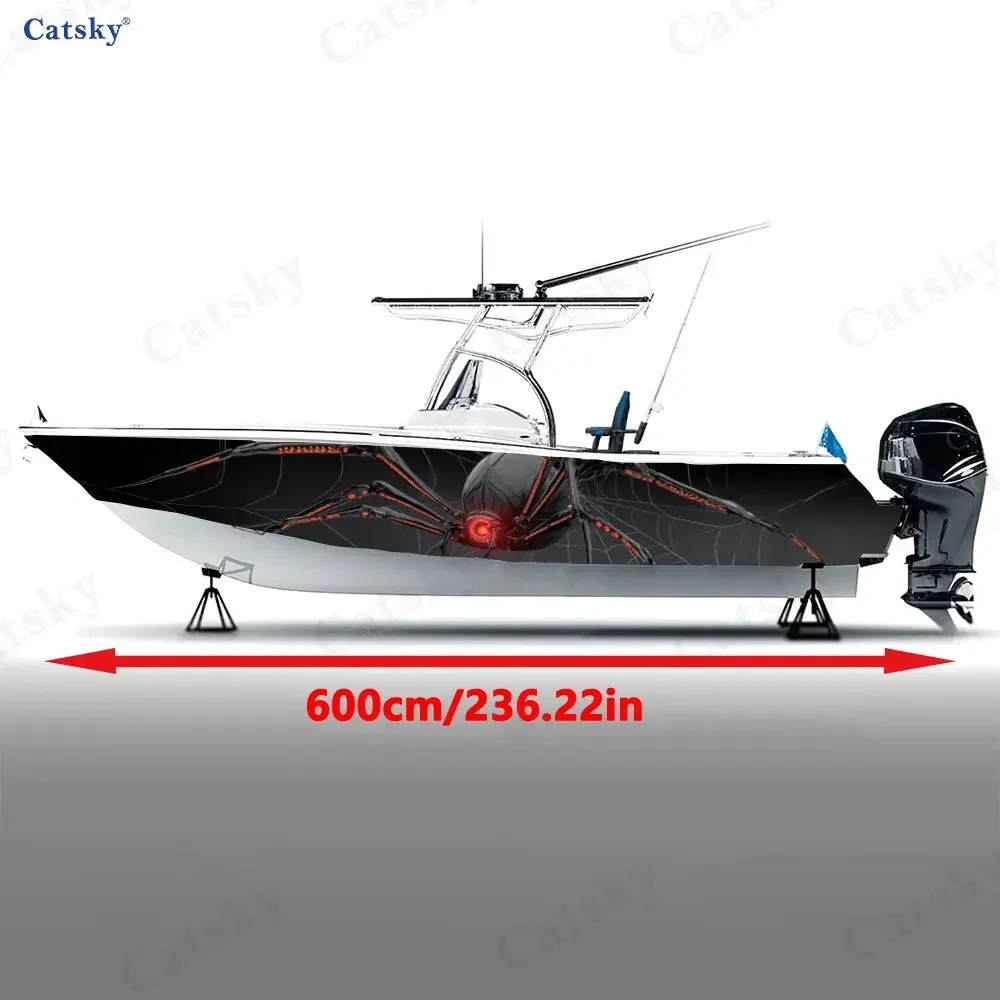 2PcSpider with Red Eyes Boat Hull Sticker, PVC Waterproof Durable Vinyl Wrap Decals for Fishing Boat, Durable and Stylish Design