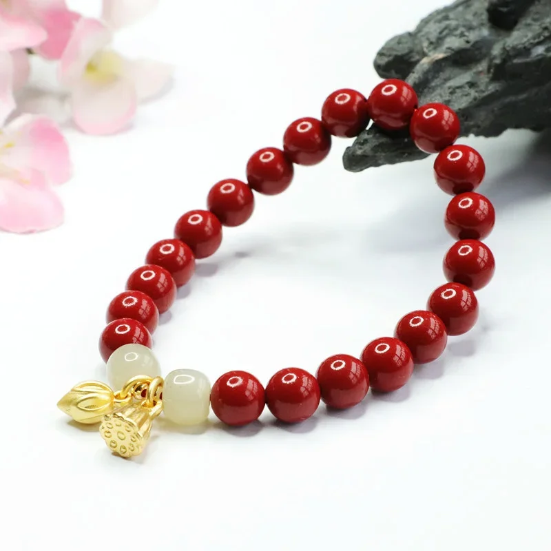 Natural Cinnabar Bracelet Purple Gold Sand Hetian Jade Two Shihuan Bracelet Jewelry Men's and women's fine jewelry