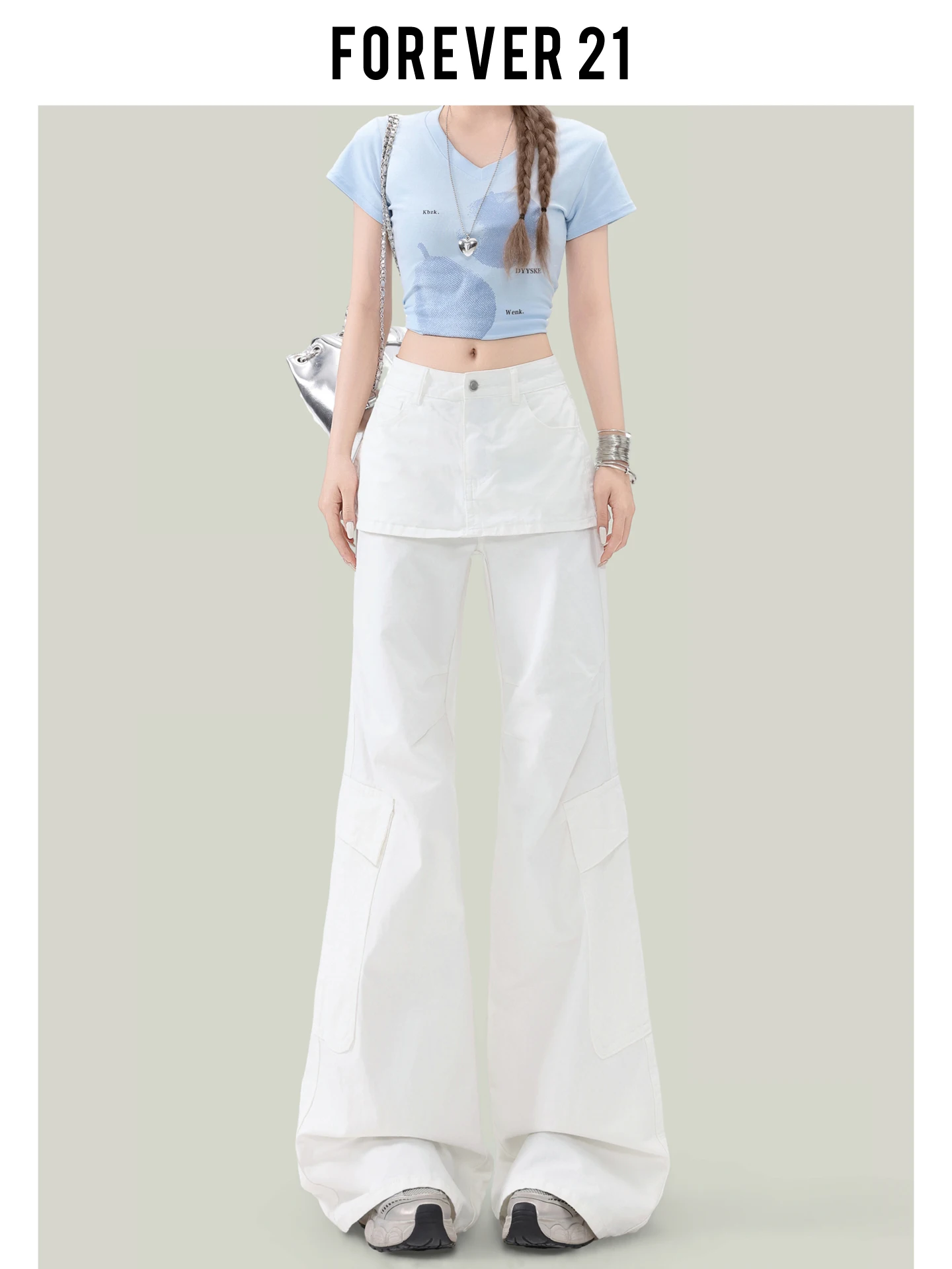 Pantalones vaqueros holgados de cintura alta para mujer Forever 21, pantalones largos de pierna recta estilo ropa de trabajo blanca, vaqueros informales de estilo americano