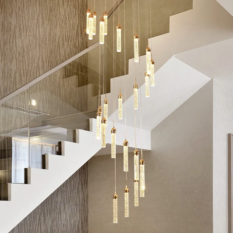 Led Modern Living Room Pendant Lamps Crystals Luminaire Stairway Lighting Long Crystal Spiral Hanging Lamp Home Decor Lights