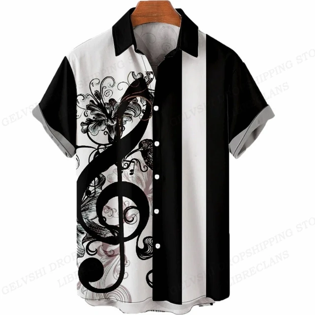 Music Note 3d Print Shirts Men Women Single Breasted Oversized Blouse Men\'s Vocation Lapel Shirt Beach Camisas Cuba