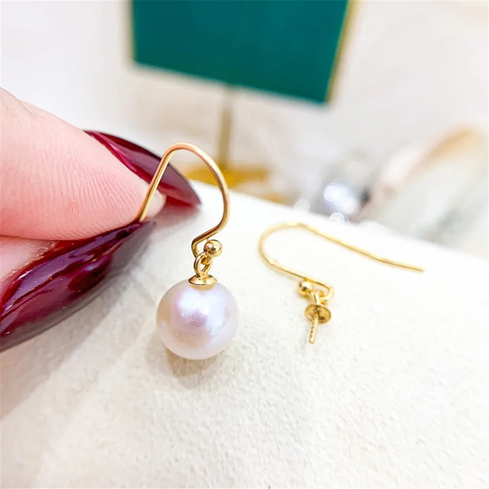 S925 anting-anting kancing perak murni gadget mutiara DIY anting-anting perak emas pas 7-11mm bundar E012