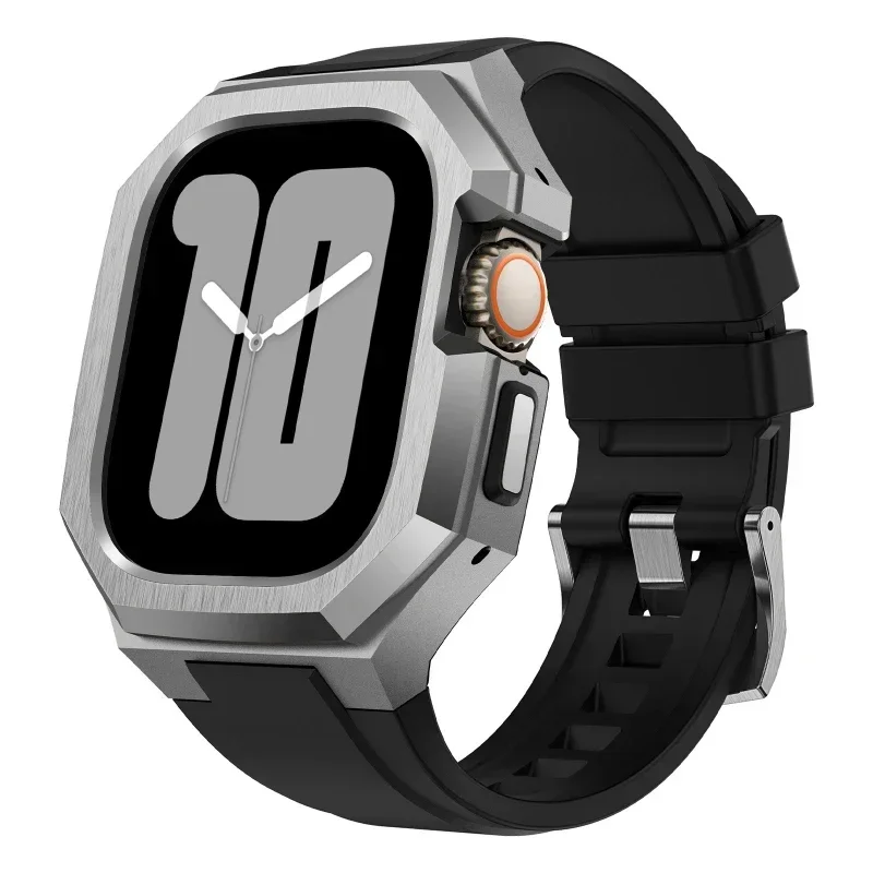 

Applicable to Apple Watch 45678SE Apple i watch stainless steel protective case, integrated, fluororubber watch strap