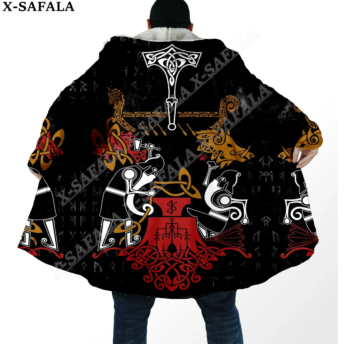 Symbol Viking Tattoo Raven Odin Overcoat Coat 3D Print Thick Warm Hooded Cloak  Men Windproof Fleece Unisex Casual-29