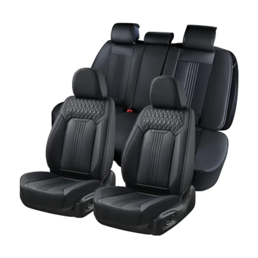 

Full Set Car Seat Covers for Front and Back Seats Waterproof Black Leather-Style Protector Universal Fit for Most Cars Durable