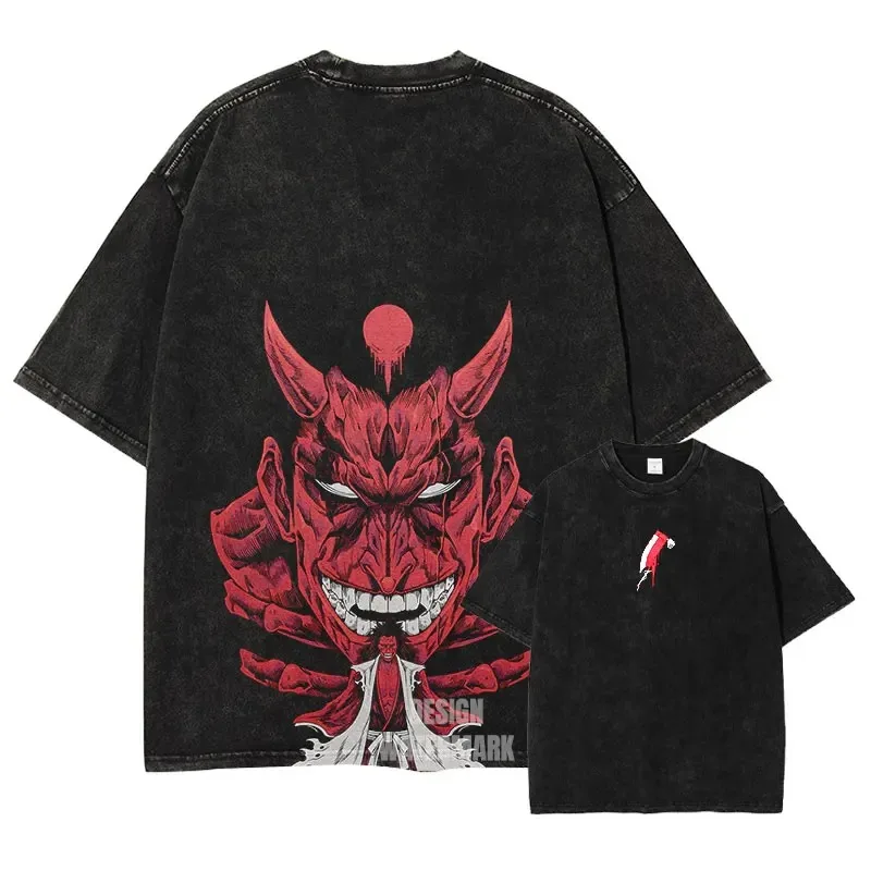 Anime Bleach Ichigo Rukia Zaraki Kenpachi Graphic Print T-Shirt Men Women Vintage Washed Cotton Harajuku Fashion Summer New Tee