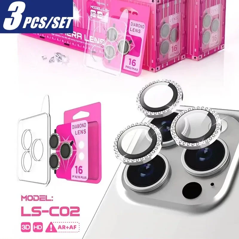 

3Pcs Lens Metal Ring Protector Glass for iPhone 16 15 14 13 12 11 Pro Max Plus Camera Lens Protection Film Self-Cocator install