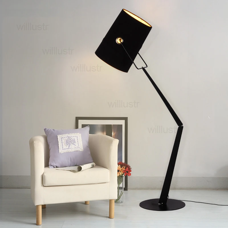 Modern Fork Floor Light Canvas Fabric Shade Floor Lamp LED Lighting Living Sitting Room Study Sofa Side Office