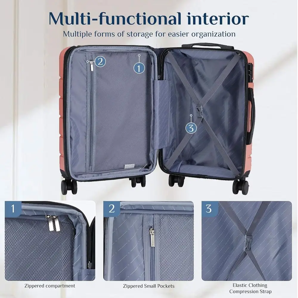 20 Expandable Hard Shell Suitcase with TSA Lock, Lightweight ABS, Double Spinner Wheels, Pink