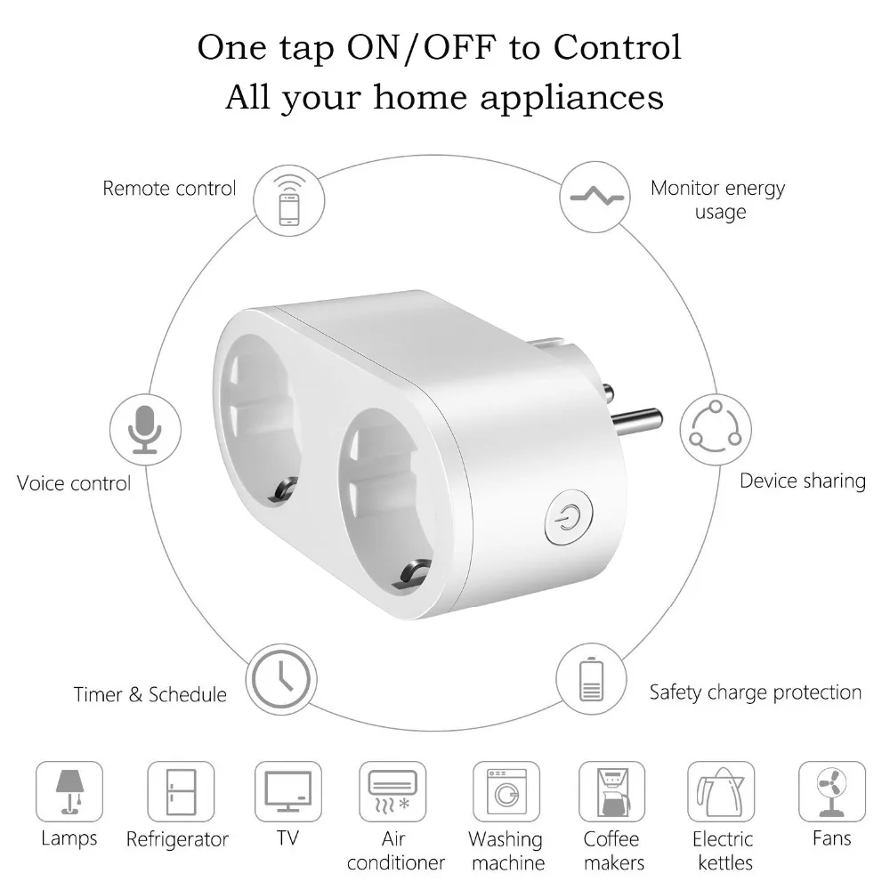 16A Tuya Smart Outlet WiFi Dual Plug EU 2 In 1 Socket Switch Smart Life APP Voice Timing Control Works With Alexa Google Home