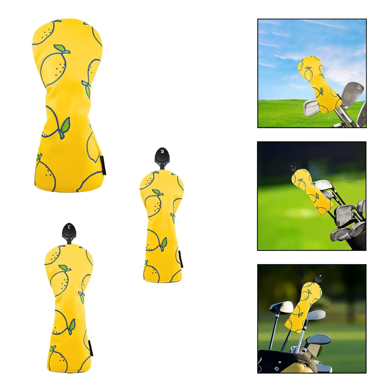 

Lemon Printed Wood Headcover Golfer Gift Outdoor Waterproof Cute Fashion Golfing Accessory Sports Portable Golf Club Head Cover