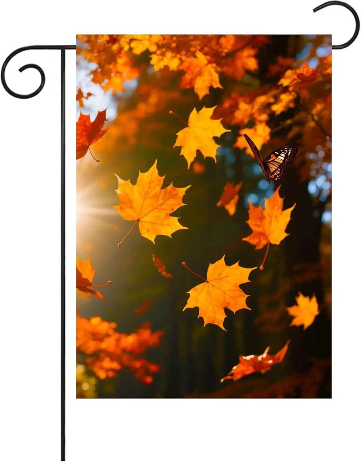 Falling Maple Leaves Butterfly Orange Yellow Autumn Forest Landscape Garden Flag 12x18 Inch Small Vertical Double Sided Seas yyi